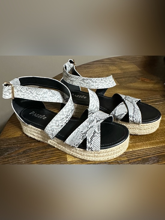 Pazzle Shoes - Braided Espadrille Platform Sandal in White Snake Print